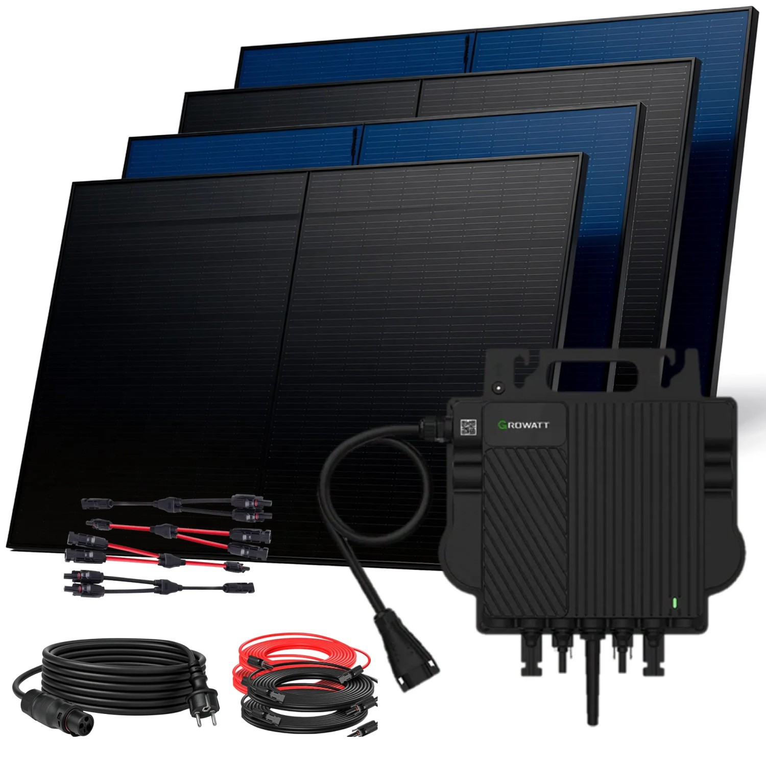 SUNNIVA Balkonkraftwerk 2000 W mit Growatt 800 W Wechselrichter inkl.5m Kabel 4x 500 W Solarmodule Bifazial Fullblack Glas-Glas