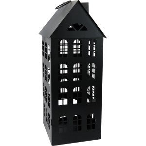 Metall-Laterne Haus Schwarz 23,5 cm x 23 cm x 61 cm