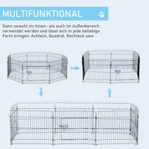PawHut Welpenauslauf, Freilaufgehege aus schwarzem Metallgitter in verschiedenen Formen (Achteck, Quadrat, Rechteck).