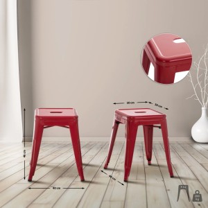 Roter Metallhocker Armin, stapelbar, 40x40x46 cm. Belastbar bis 200 kg. Für Küche & Bar.