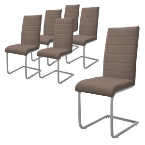 ML-Design Esszimmerstühle, 6er Set, braun, Freischwinger aus Kunstleder.