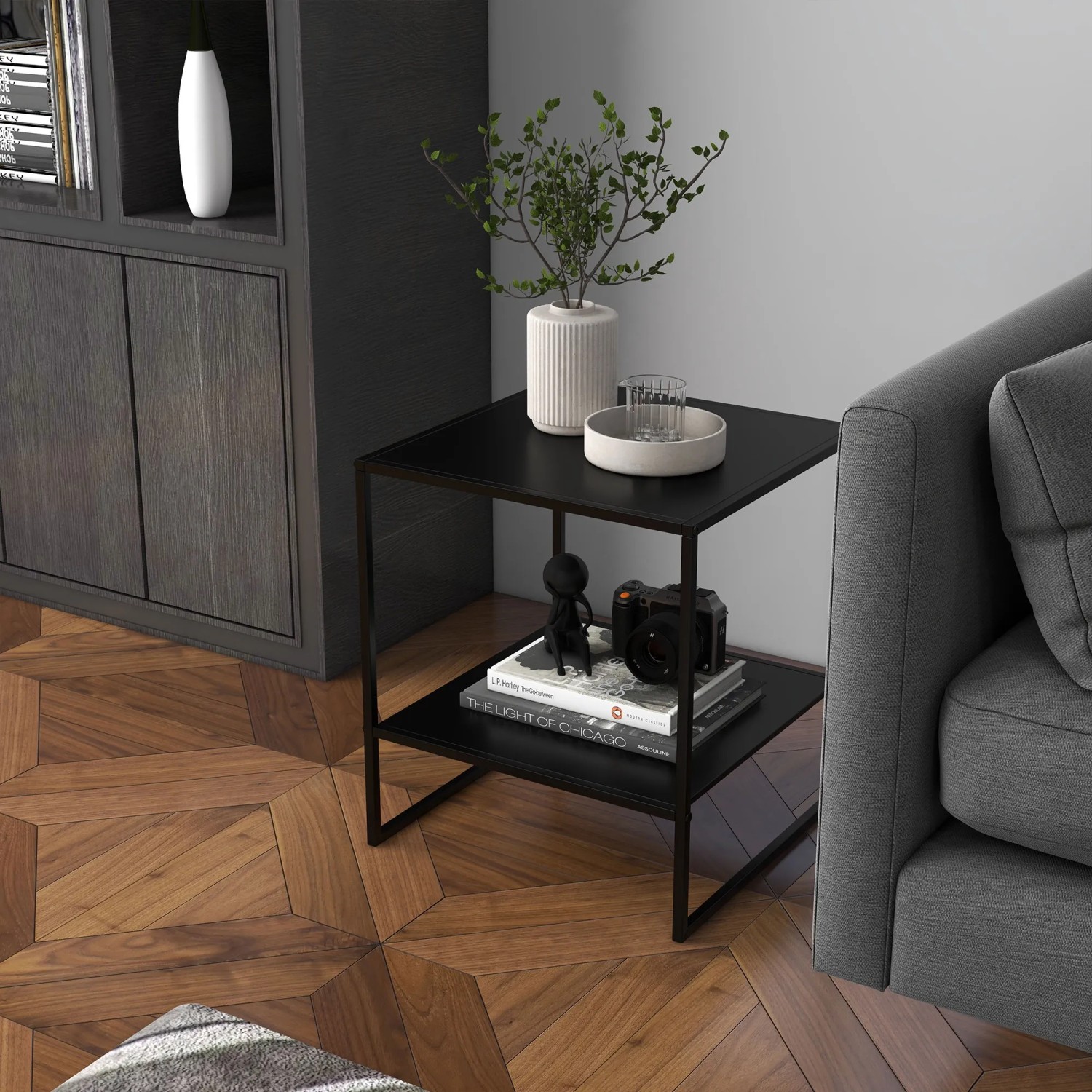 HOMCOM Couchtisch Schwarz Stahlrahmen mit Ablage 40 x 40 x 45 cm kaufen bei OBI
