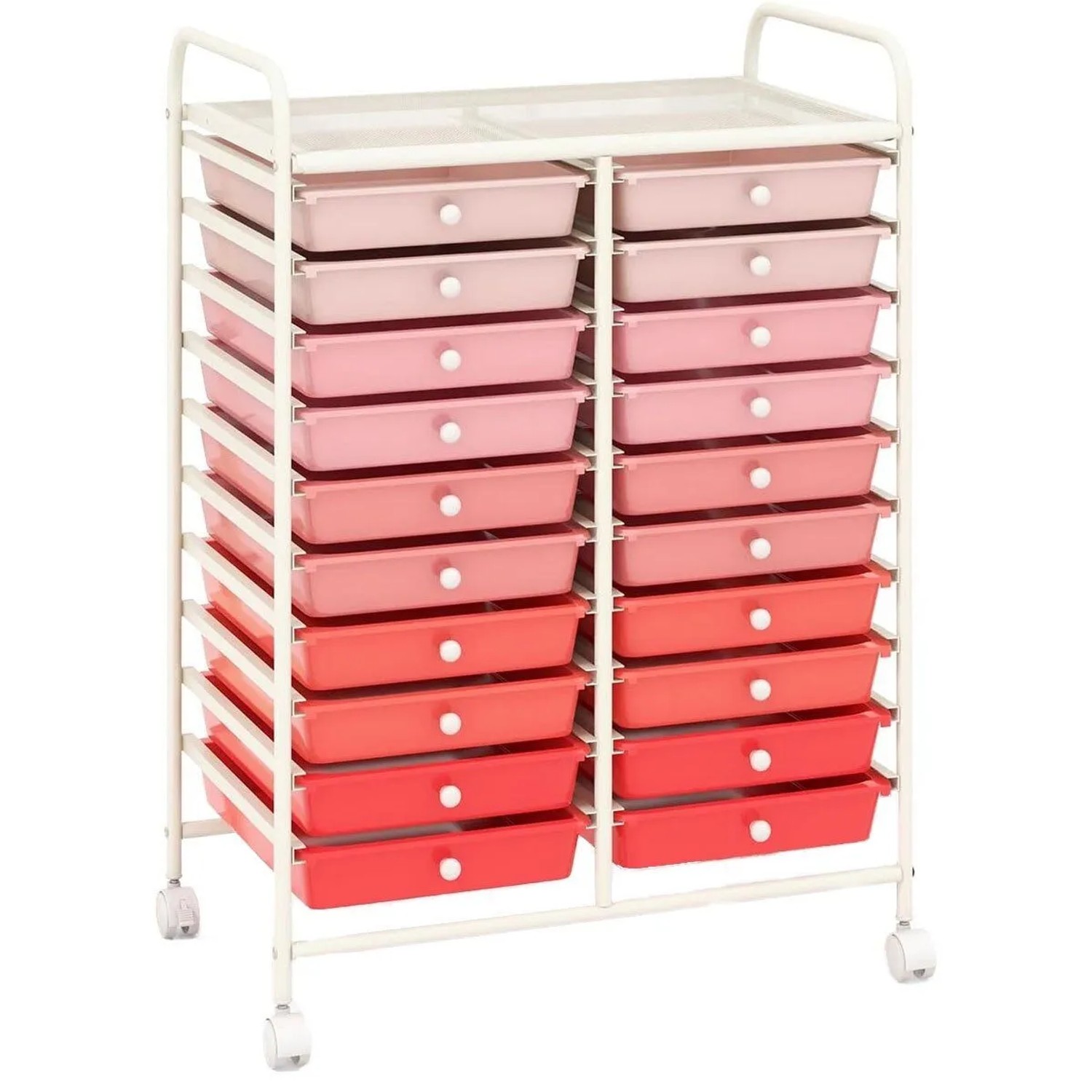 Costway Rollwagen mit 20 Stapelbaren Schubladen Badrollwagen Rosa günstig online kaufen