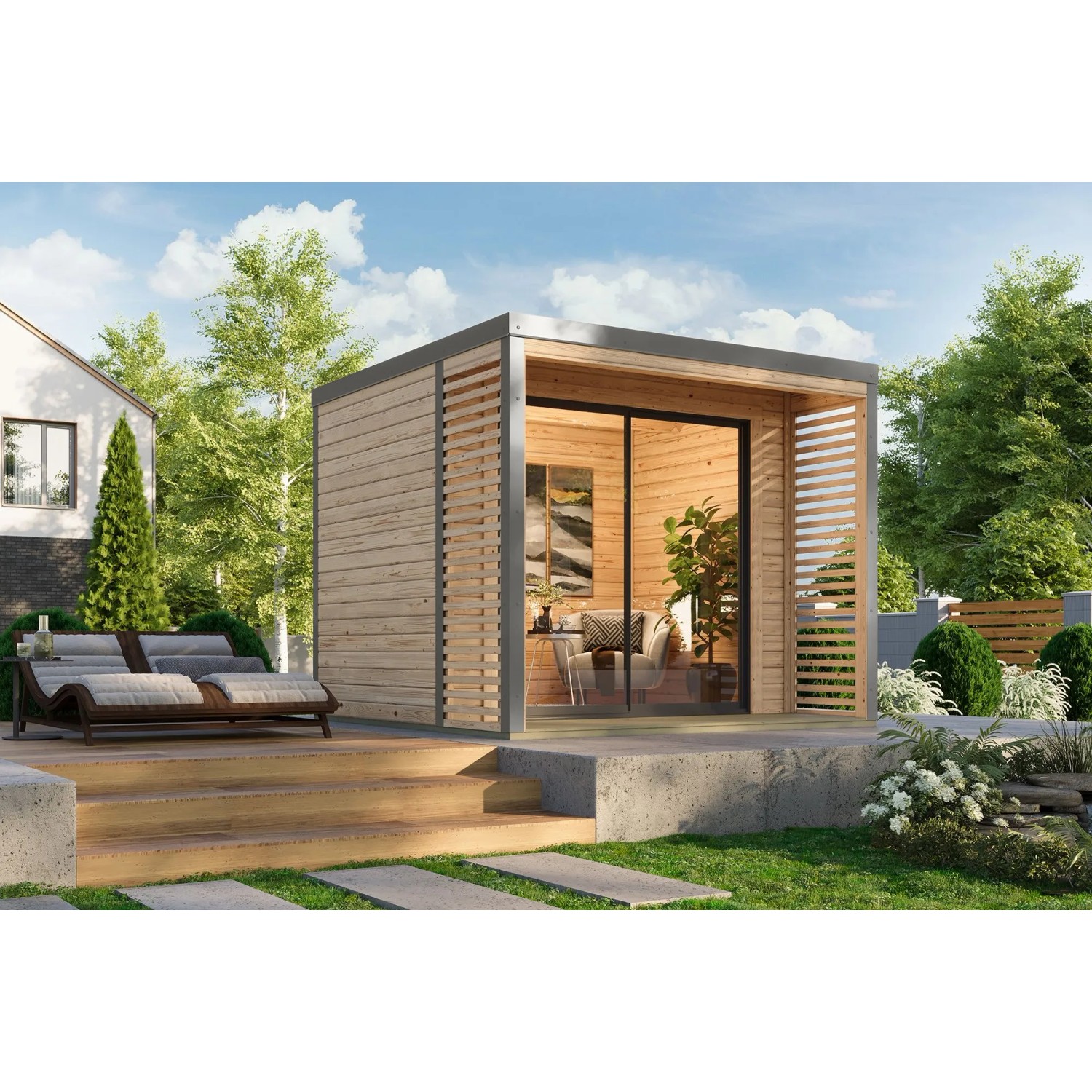 Karibu Gartenhaus Flavio A Natur-Grau