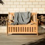 Wetterfeste Gartenbank aus Holz mit Stauraum, dunkelbraune Truhenbank für 2 Personen.