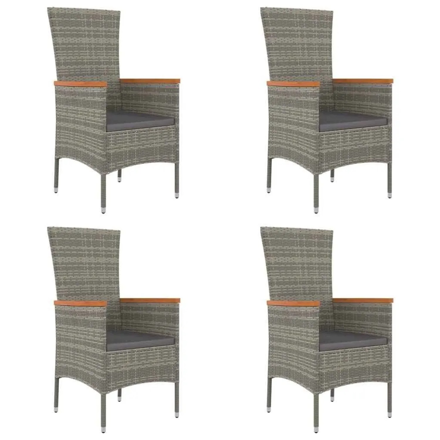 Furnicato 4er Set Gartenstühle Mit Kissen Aus Pe-rattan Und Stahl 60x58x108 Cm Grau