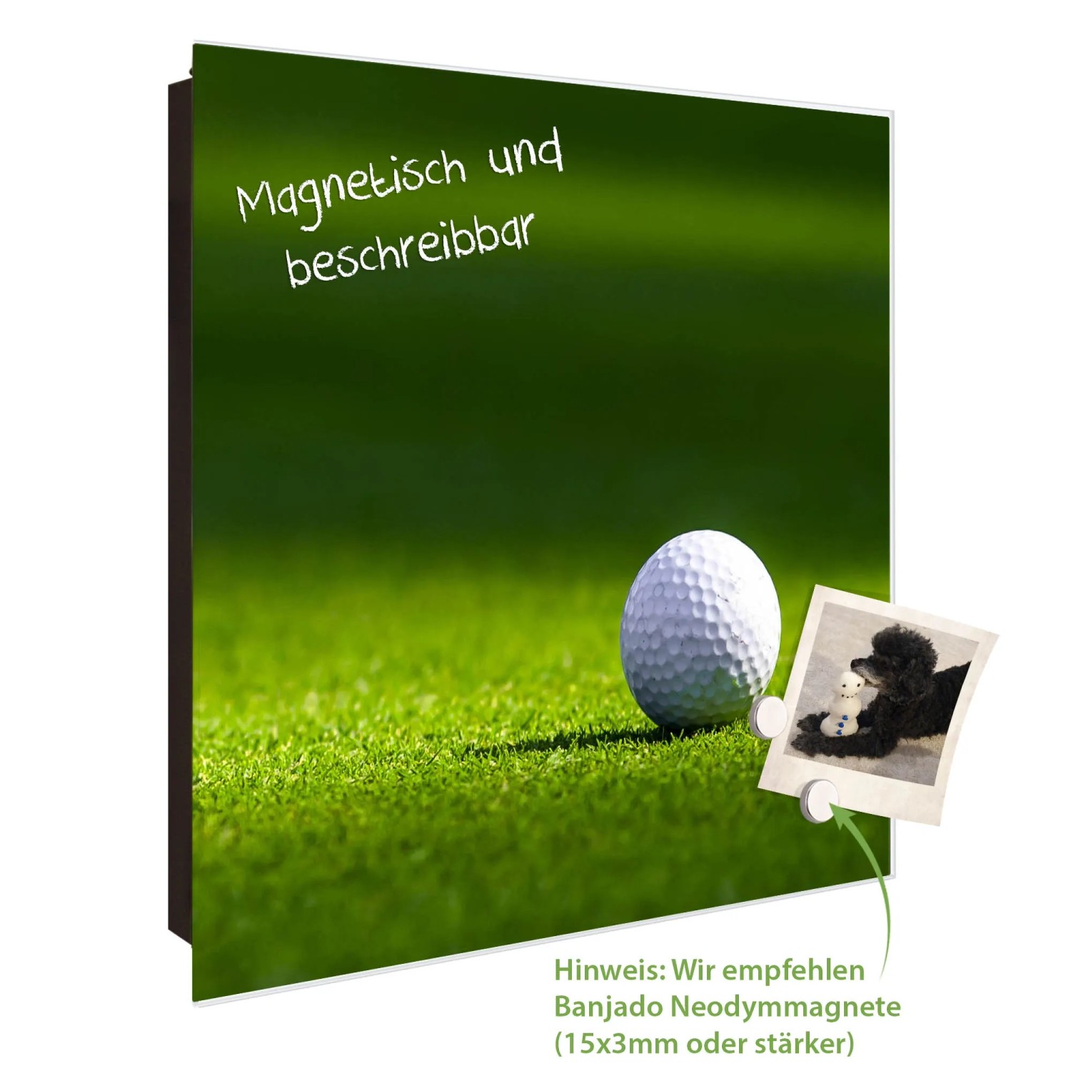 Magnetischer, beschreibbarer Banjado Schlüsselkasten mit Golfball-Motiv, 30x30cm, 50 Haken.