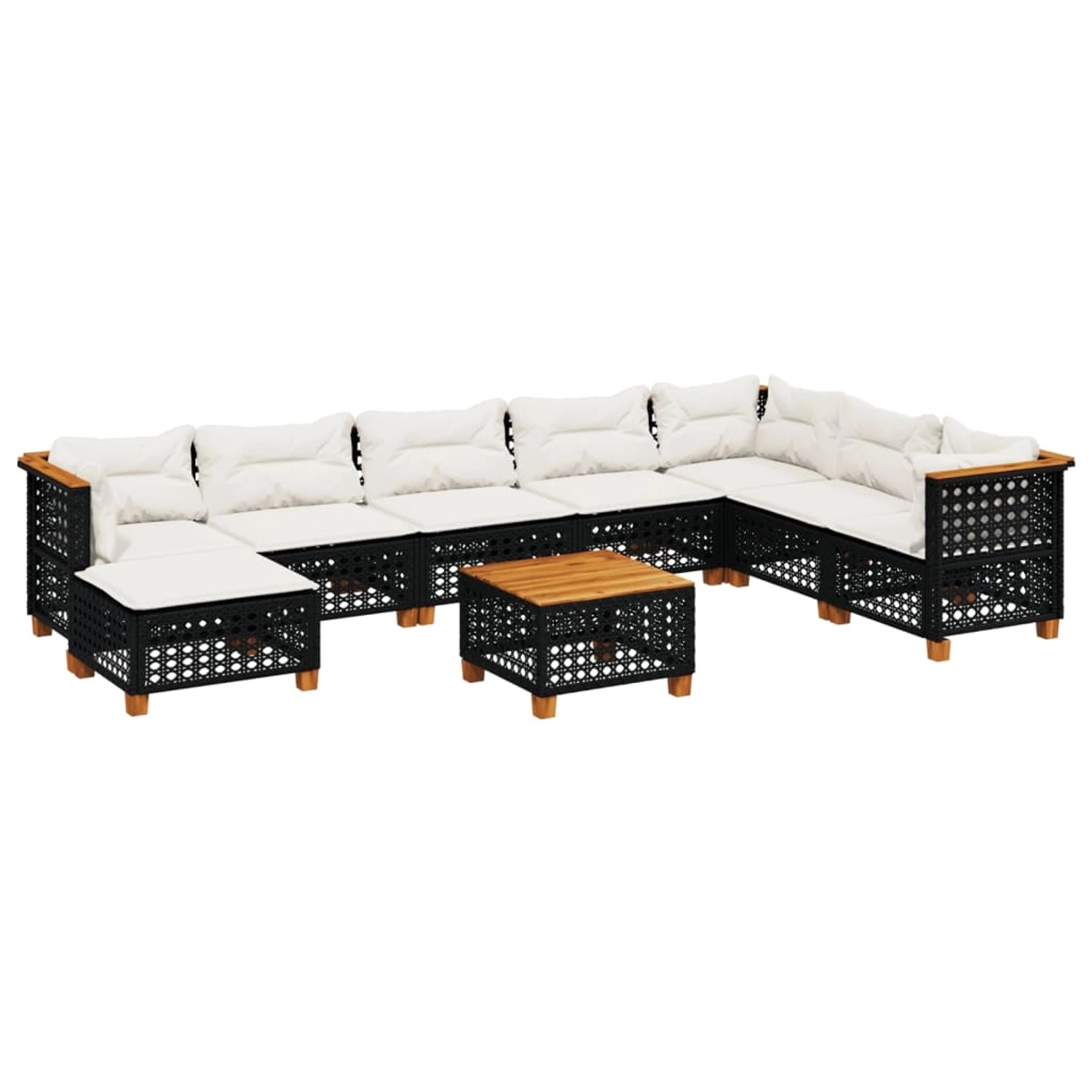 vidaXL 9-Tlg Garten-Sofagarnitur mit Kissen Schwarz Poly Rattan 3261962