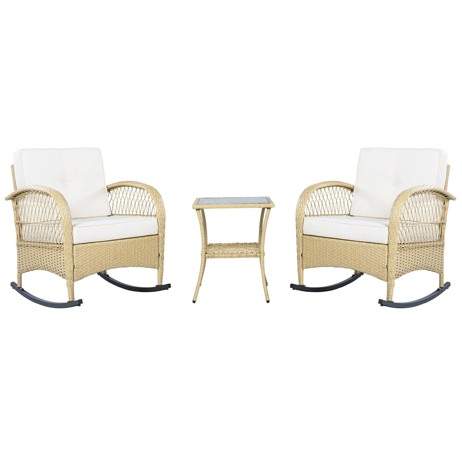 okwish Gartenmöbel Lounge Rattan Balkongarnitur Balkonschaukelstuhl Beige