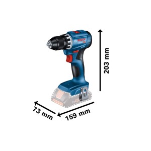 Bosch Professional Akku-Bohrschrauber GSR 18V-45, blau-schwarz, 13 mm Metallfutter. 159 mm Länge, 203 mm Höhe.