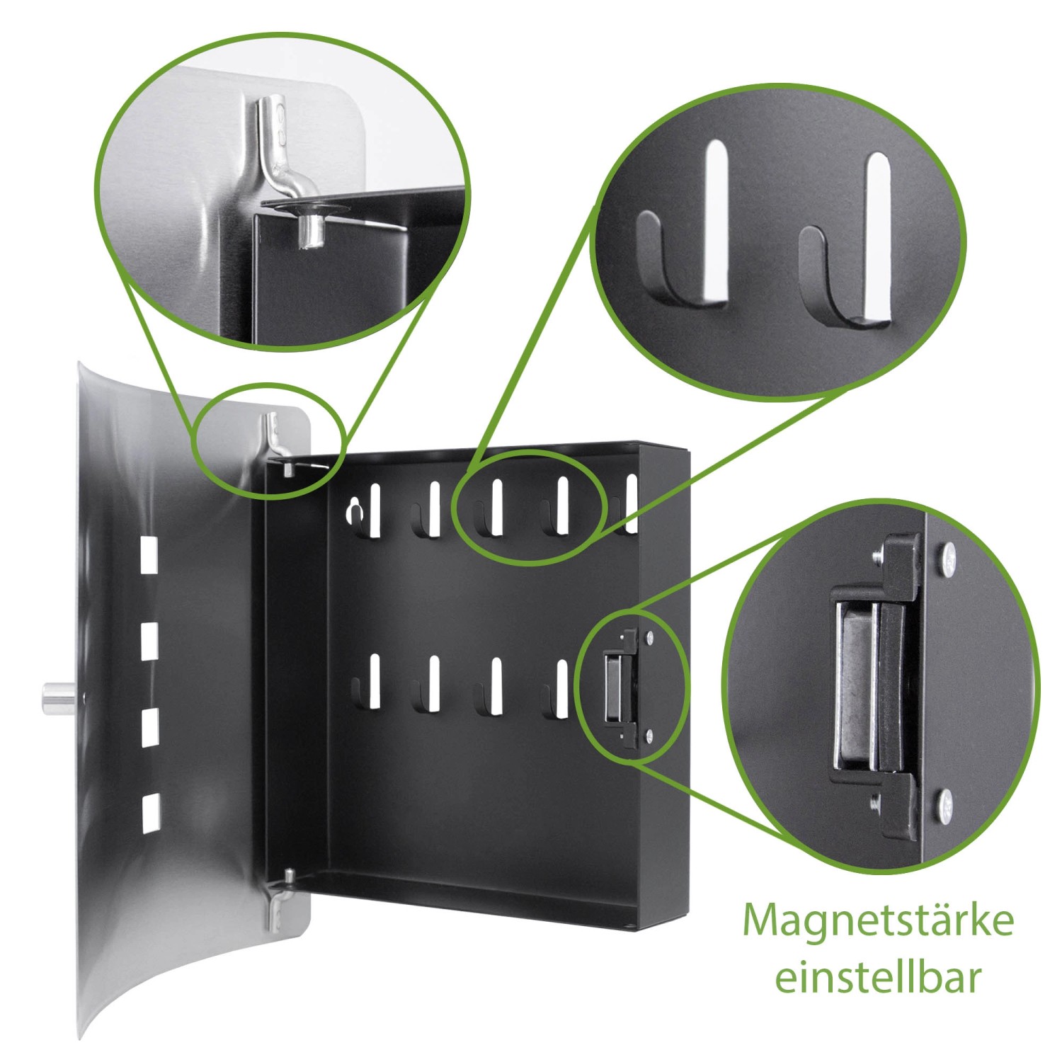 Offener Banjado Design Schlüsselkasten aus Edelstahl mit 10 Haken und Magnetverschluss, Motiv Dornen aus Eis.