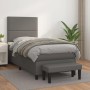 Graues Boxspringbett mit Matratze, Kunstleder, 90x200 cm, inklusive Bank.