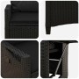 Detailansicht: Schwarzer, verstellbarer vidaXL Gartenstuhl aus Poly-Rattan mit Klapptisch.