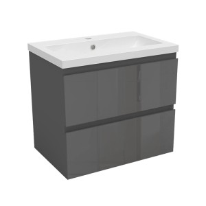AICA Waschtisch mit Unterschrank, 60 cm, anthrazitfarben, hochglänzend, mit zwei Schubladen und Mineralgussbecken.
