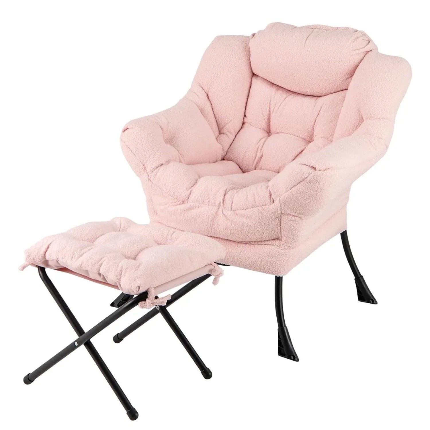 Costway Sessel mit Hocker Armlehnen & Seitentasche & Fußstütze Rosa