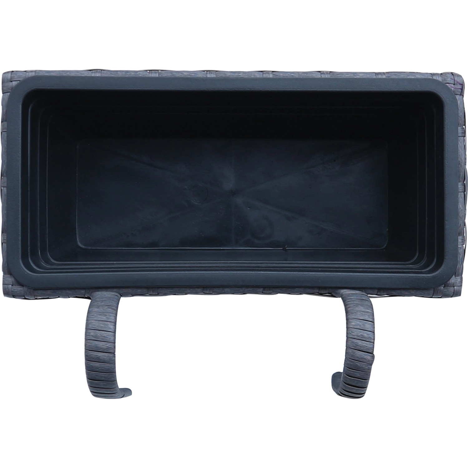 Anthrazit-schwarzer Polyrattan Balkonkasten 40x28x22 cm für Hängetöpfe, mit herausnehmbarem Topf.