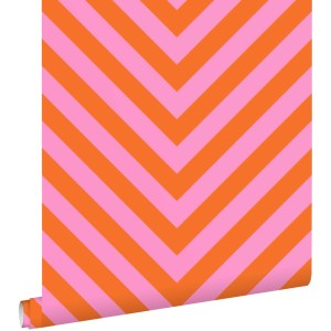 ESTAhome Tapete Zickzackmuster Orange und Rosa 50 x 900 cm