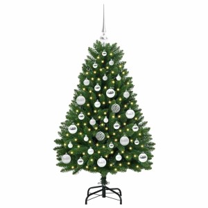 Grüner, künstlicher vidaXL Weihnachtsbaum (120 cm) mit LED-Lichtern und silbernen Kugeln.
