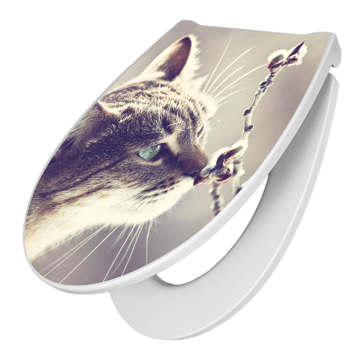 Banjado Premium WC-Sitz mit Katzen- und Weidenkätzchen-Motiv, Absenkautomatik.