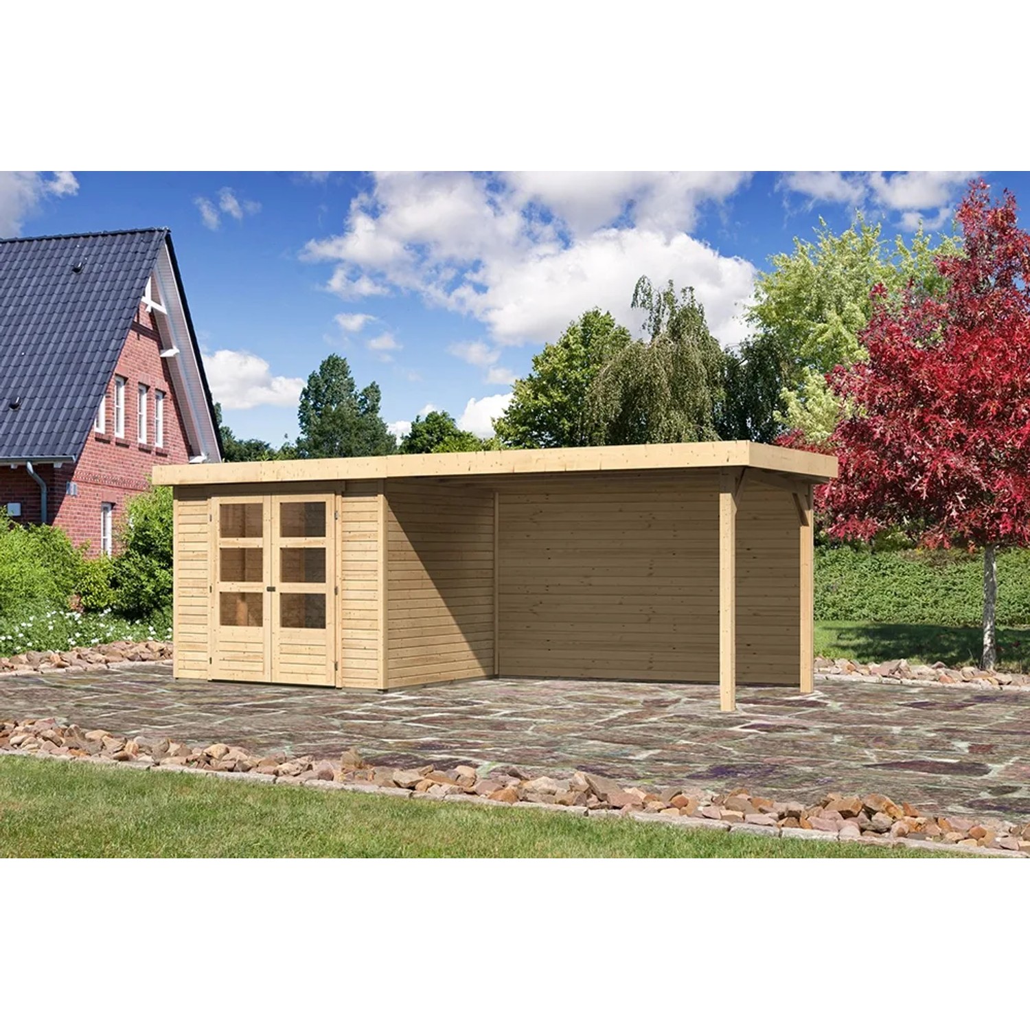 Karibu Holz-Gartenhaus Boras mit Flachdach, unbehandelt, 238x213 cm.