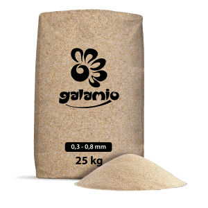 Galamio Quarzsand 0,2-2,0 mm, 25kg Sack auf Palette. Schüttgut für vielfältige Anwendungen.