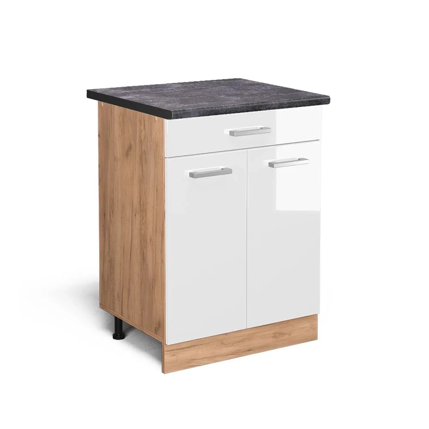 Vicco Küchenunterschrank R-Line Weiß Hochglanz Goldkraft Eiche 60 cm mit Schublade AP Anthrazit