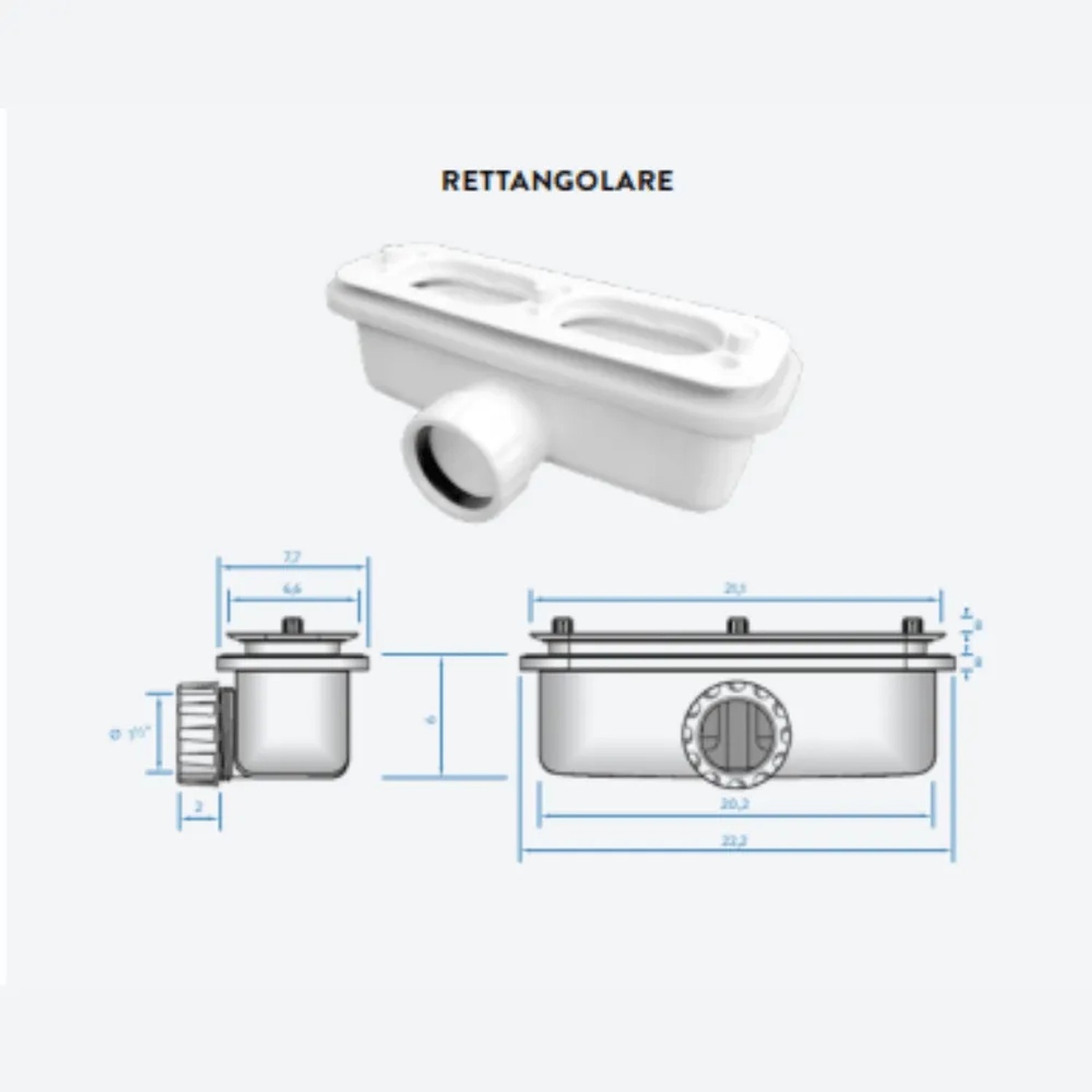 Technische Zeichnung der weißen Frascio New Tecnology Duschwanne 175x90 cm.