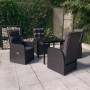 Schwarze 5-tlg. vidaXL Garten-Essgruppe mit Rattan-Stühlen und Tisch mit Glasplatte.
