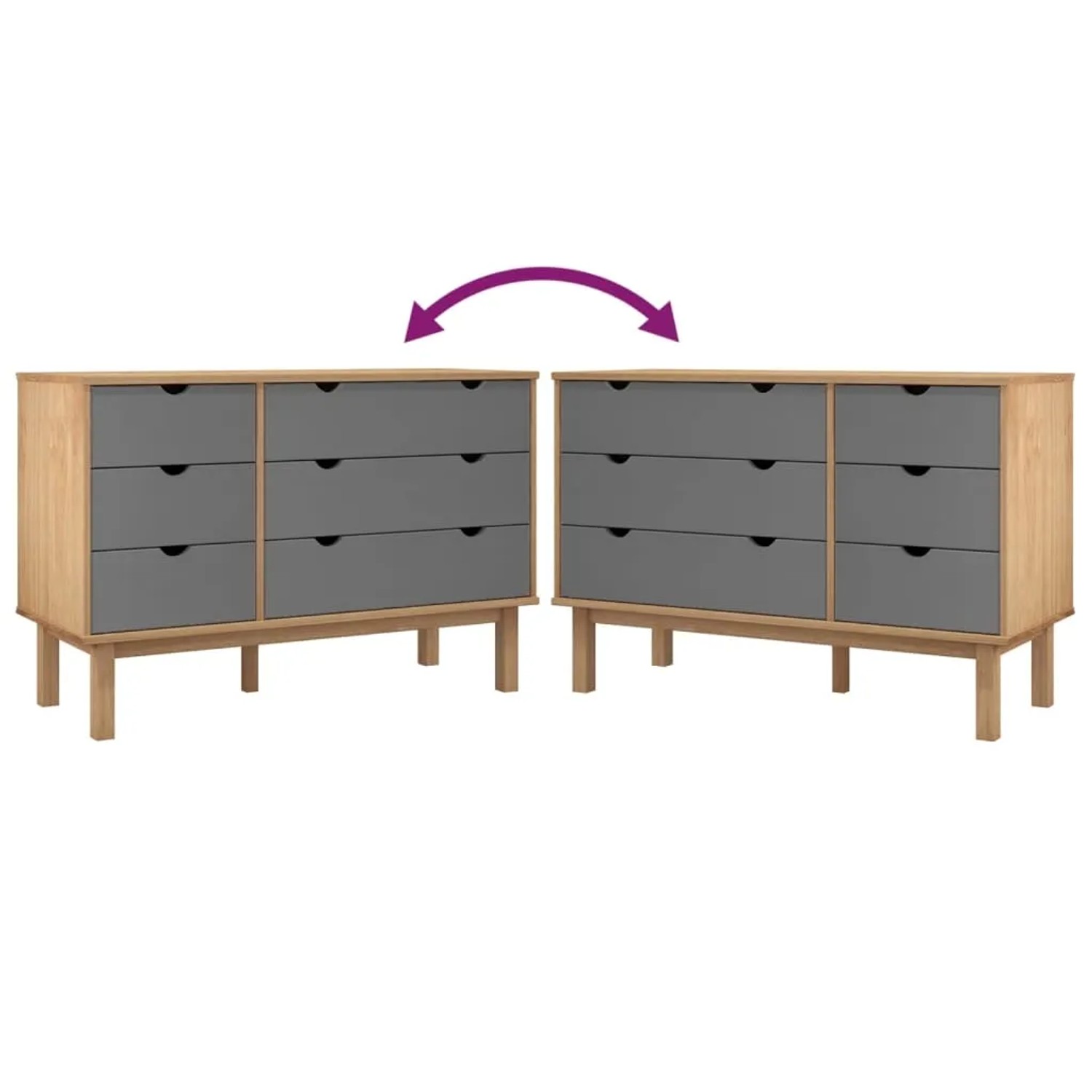 vidaXL Schubladenschrank OTTA, braun/grau, Kiefernholz, 6 Schubladen, skandinavisches Design.