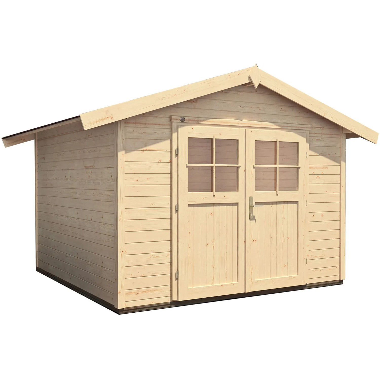 Naturbelassenes weka Gartenhaus 122 Gr.3 mit Satteldach und Doppeltür.