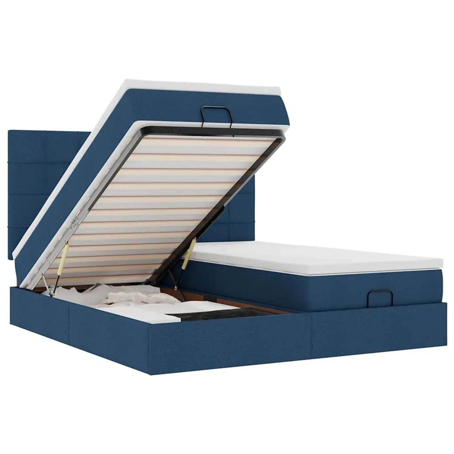 vidaXL Ottoman-Bett mit Matratzen & LEDs Blau 200x200 cm Stoff 3314554