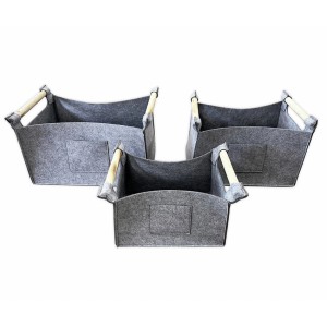 Boltze Aufbewahrungskörbe Karly, 3er Set, grau, aus Polyester mit Holzgriffen. Dekorative Aufbewahrungslösung.