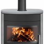 Justus Agero 2.0 Kaminofen mit Speckstein, schwarz-grau, 7 kW. Zeitbrandofen mit gebogener Scheibe.