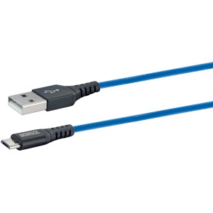 Blaues Micro USB Sync & Ladekabel, 1,2 m, mit USB- und Micro-USB-Anschluss für Handy-Zubehör.