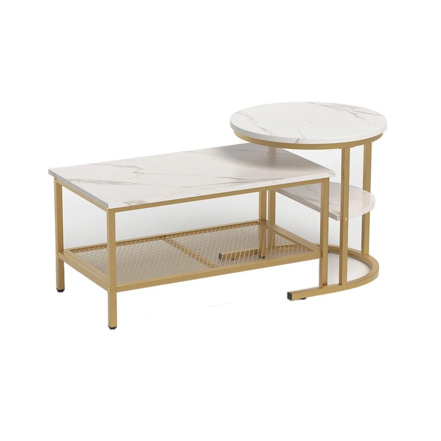 Costway 2er Set Couchtisch Beistelltisch Marmor Optik Kaffeetisch Gold