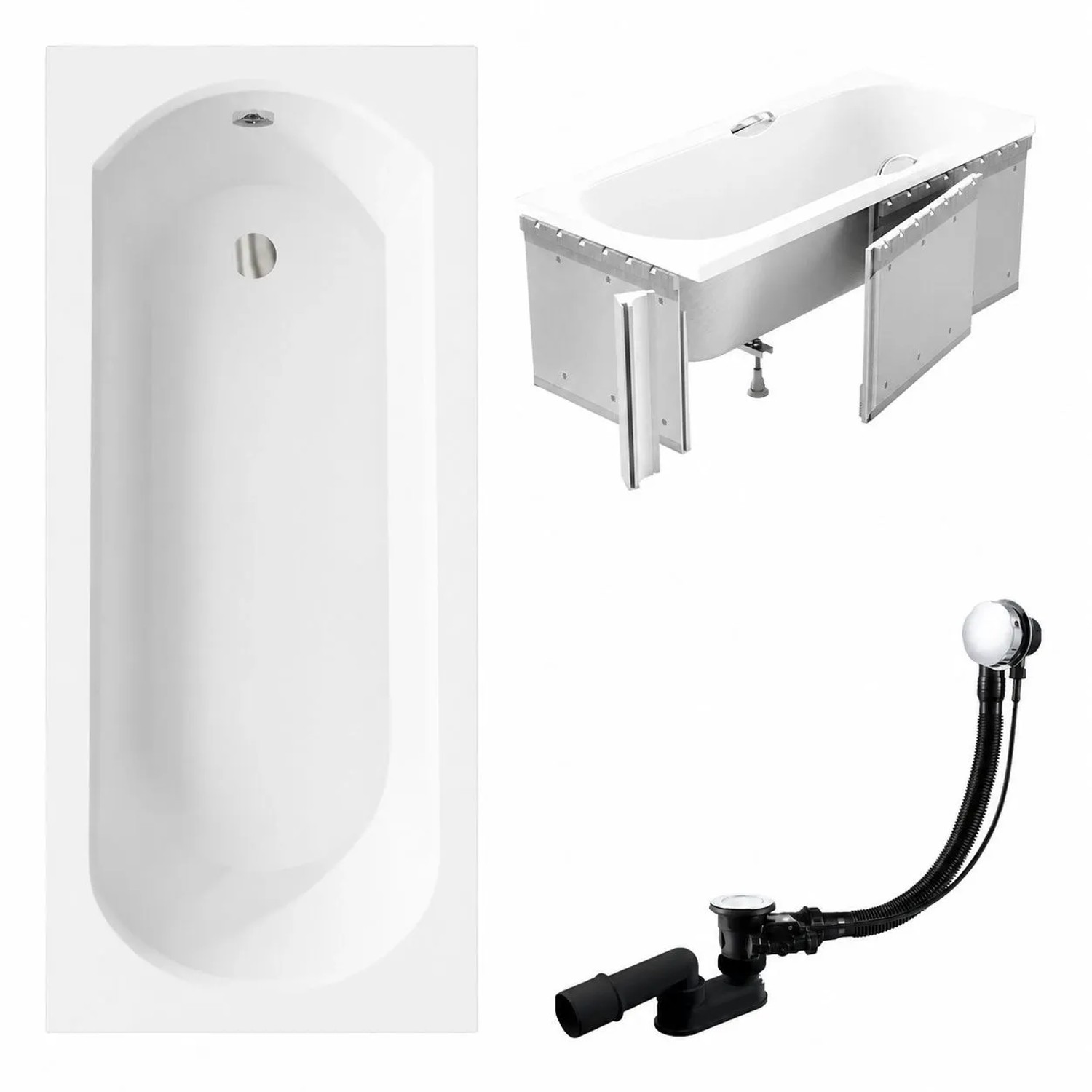 KOLMAN Badewanne Rechteck 150 x 75 Cm Mit Styroporverkleidung Inkl. Ablauf Und Füße