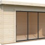 Palmako Gartenhaus Lea Slide, transparent tauchgrundiert, mit Glasschiebetüren. Holz-Gartenhaus 450x330cm.