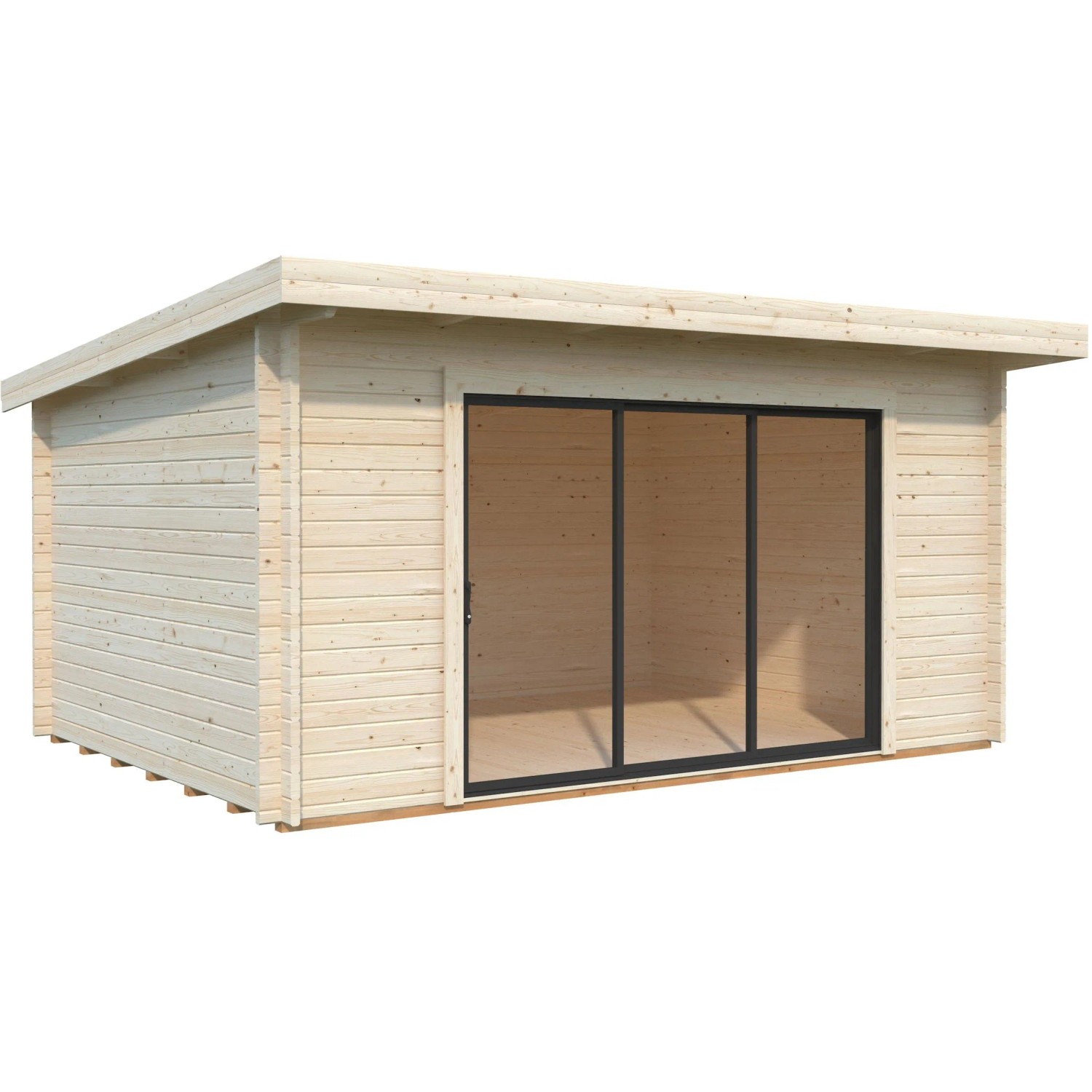 Palmako Gartenhaus Lea Slide, transparent tauchgrundiert, mit Glasschiebetüren. Holz-Gartenhaus 450x330cm.