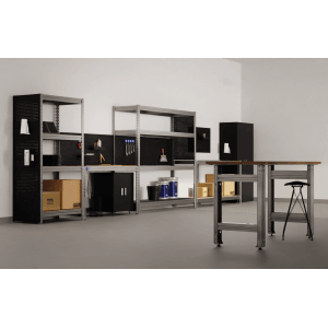 Verzinktes AR Shelving Schwerlast-Steckregal Bullrack Rivet, 200x100x60cm, mit Werkstatteinrichtung.