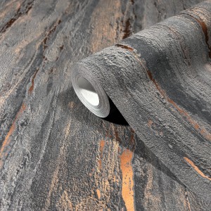 Marburg Vliestapete in Anthrazit mit Marmor- und Putzoptik, schimmernd.