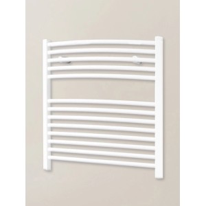 Weißer Schulte Design-Heizkörper Europa mit horizontalen Heizrohren und Anschluss unten.