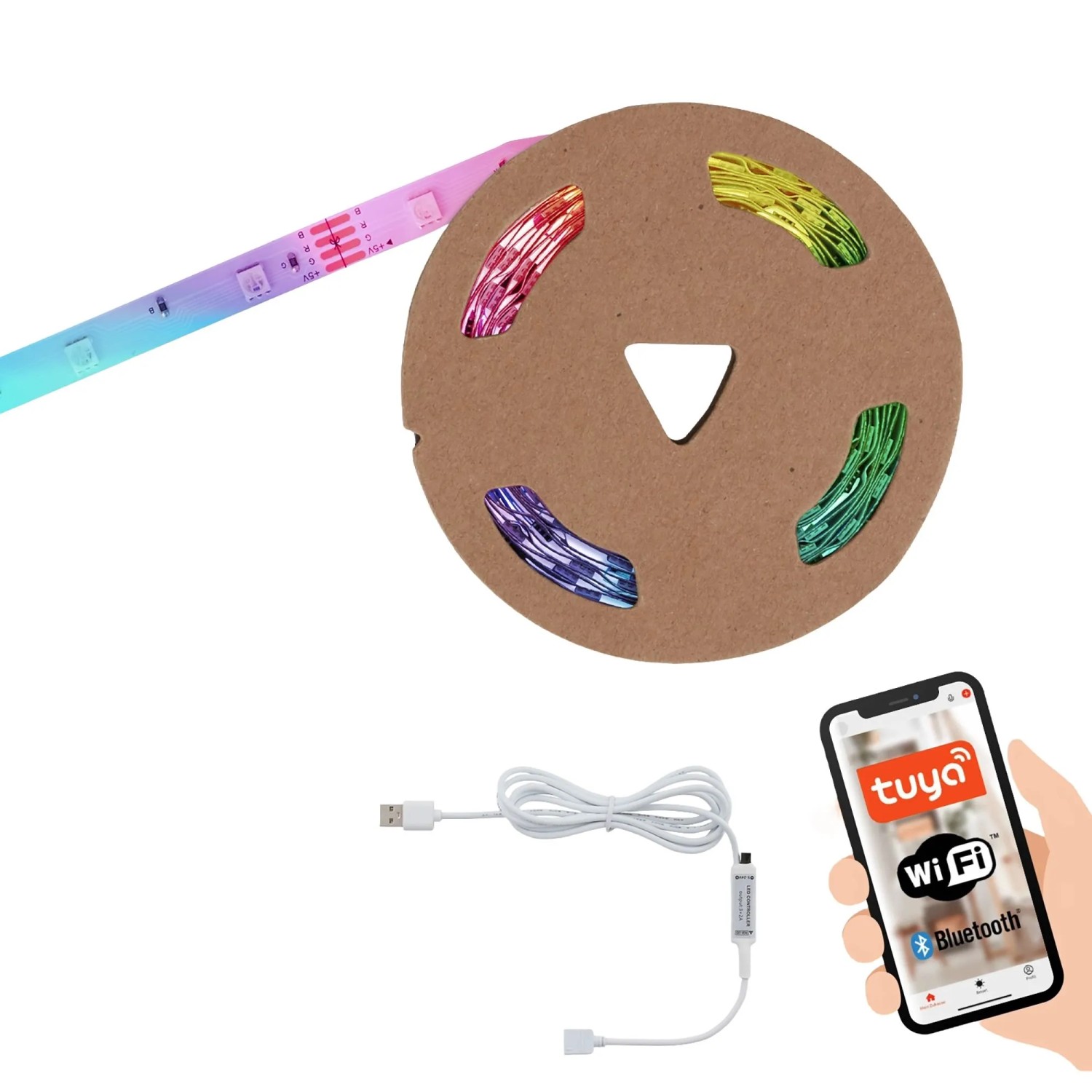 Brilo Wifi-LED-Strip RGB USB App- und Sprachgesteuert Fernbedienung Kürzbar 5 m