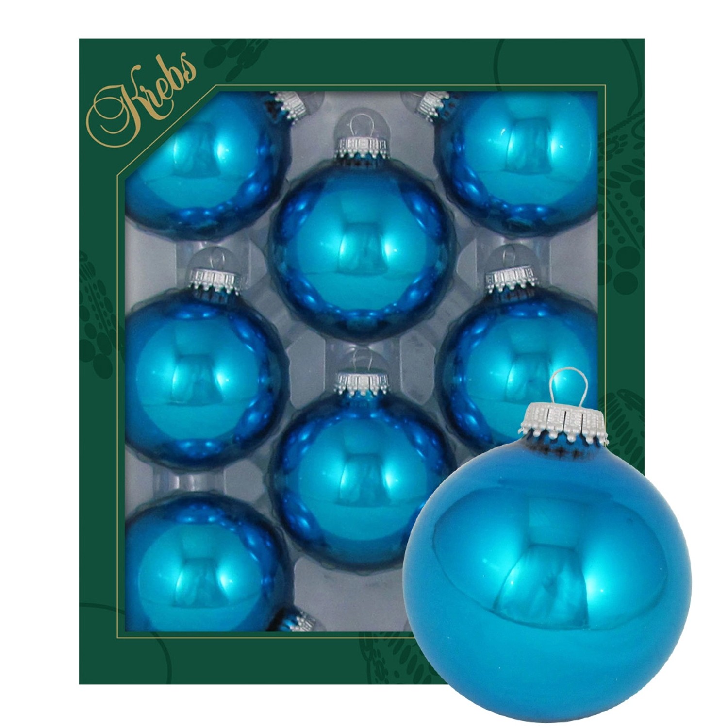 Krebs Glas Lauscha Weihnachtskugeln Hawaiiblau Glanz Uni 8er-Set 7cm