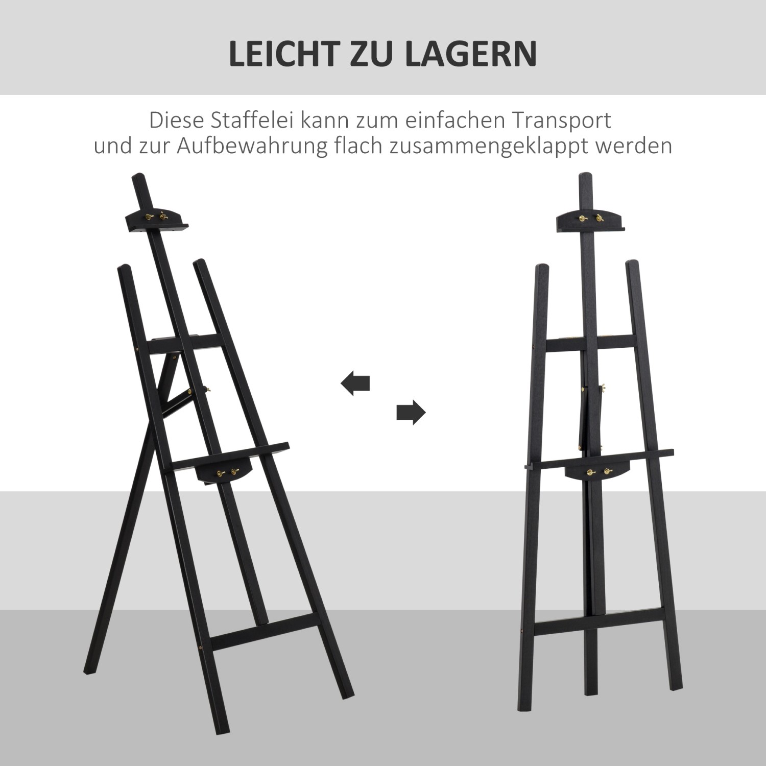 Schwarze HOMCOM Staffelei, klappbar und verstellbar, für Leinwände und Malerei.