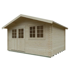 Kiehn-Holz Gartenhaus, 380x280 cm, unbehandelt. Holz-Gartenhaus mit Doppeltür und Fenster.
