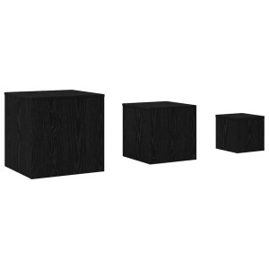 vidaXL Nestingtisch 3-tlg. in Schwarz Eiche: 3 quadratische Beistelltische aus Holzwerkstoff.