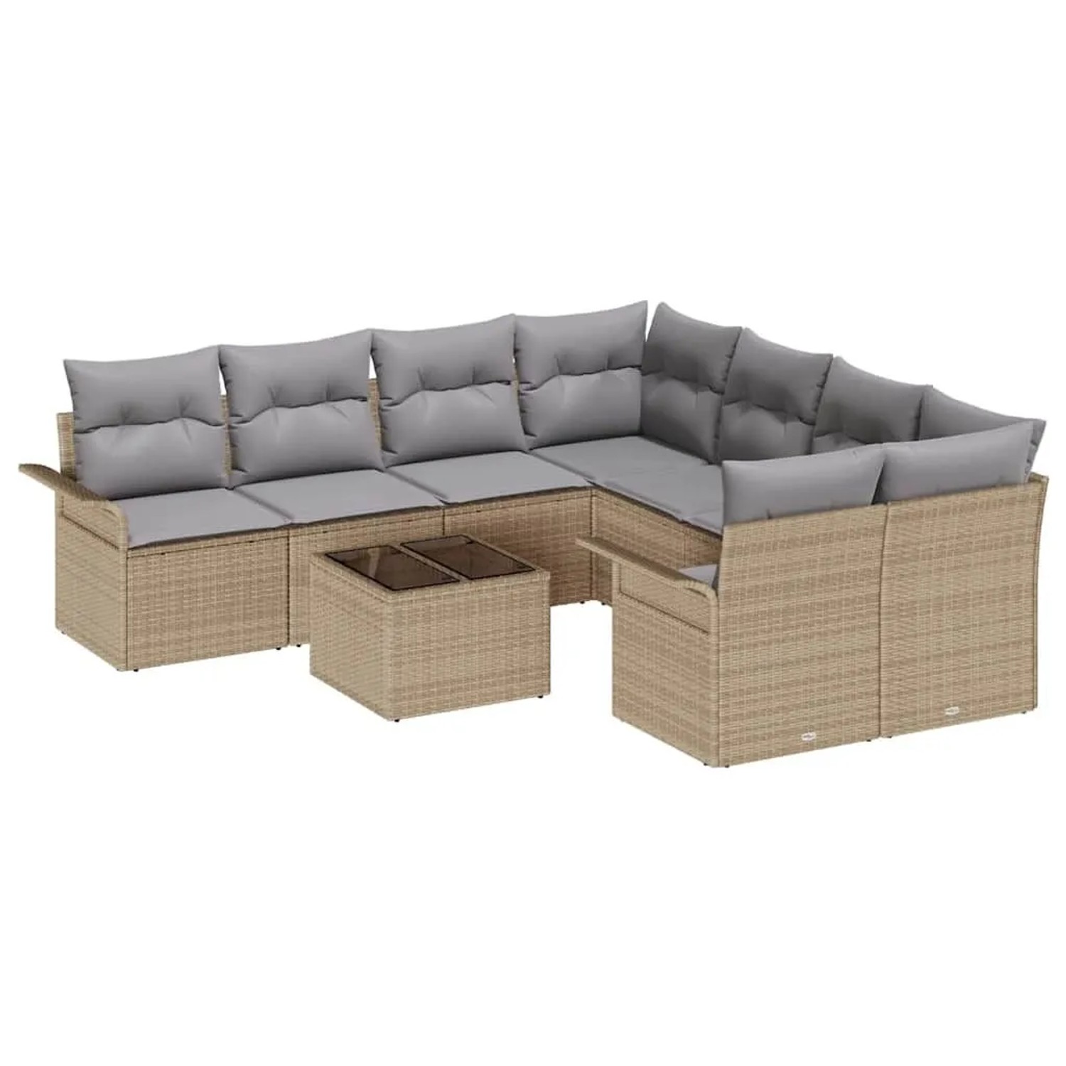 vidaXL Gartensofa-Set mit Kissen 9 Stk Beige und Grau Poly-Rattan 3353969