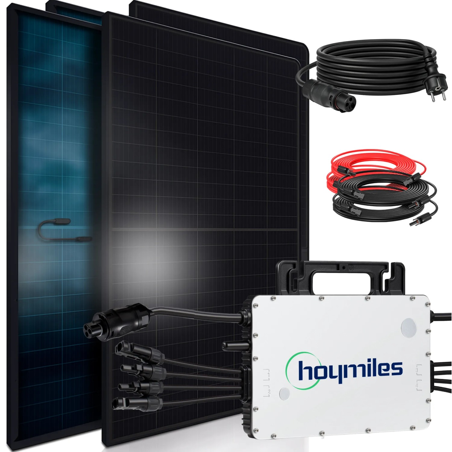 SUNNIVA Balkonkraftwerk 1840W mit Hoymiles 1500W Wechselrichter 4x460W Solarmodule Bifazial Fullblack Glas-Glas