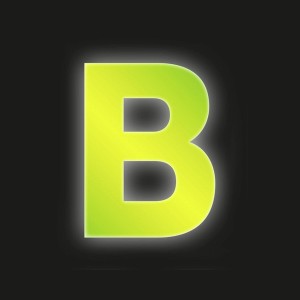 Gelber, reflektierender Klebebuchstabe "B" für Hausnummern, 8 cm hoch.