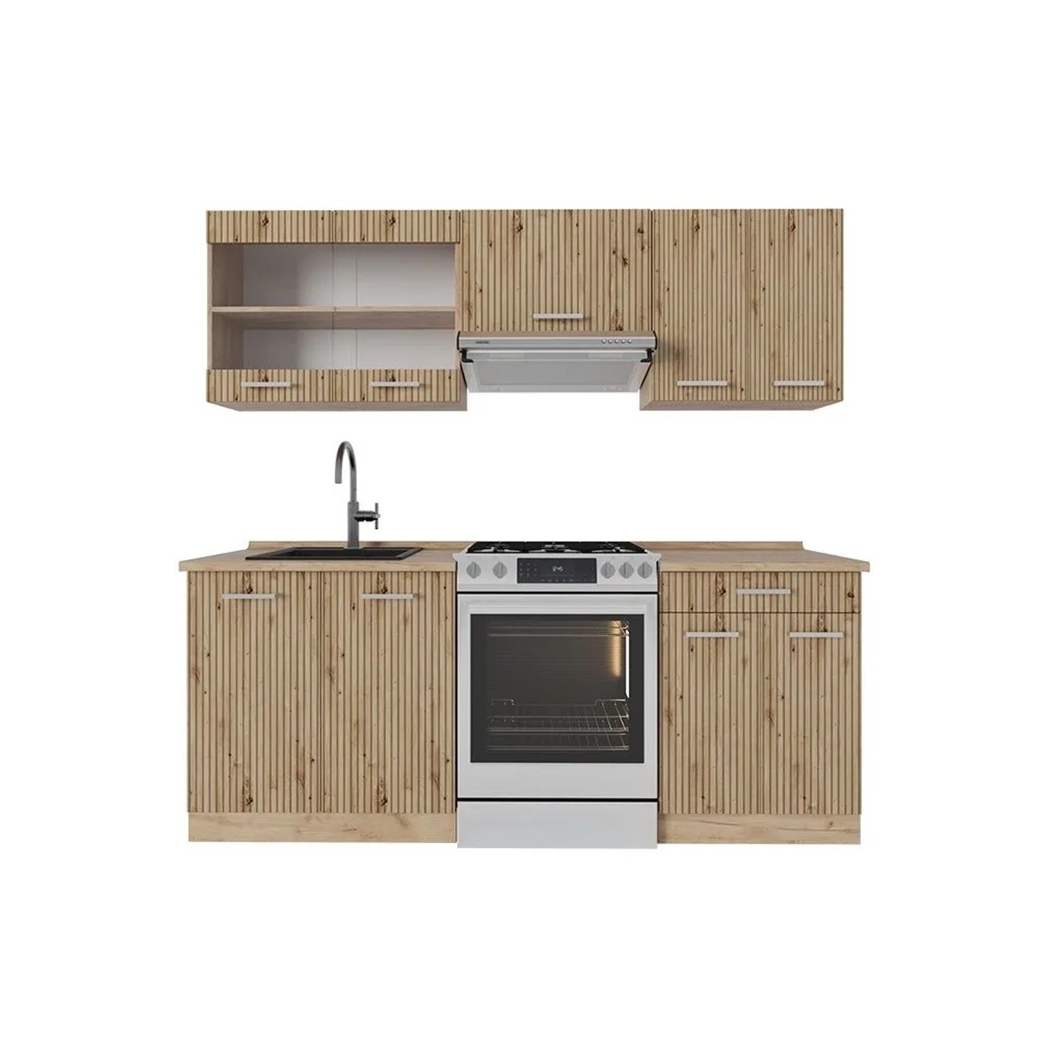 Vicco R-Line Küchenzeile Artisan-Eiche Goldkraft Eiche 200 cm ohne Arbeitsplatte ohne E-Geräte